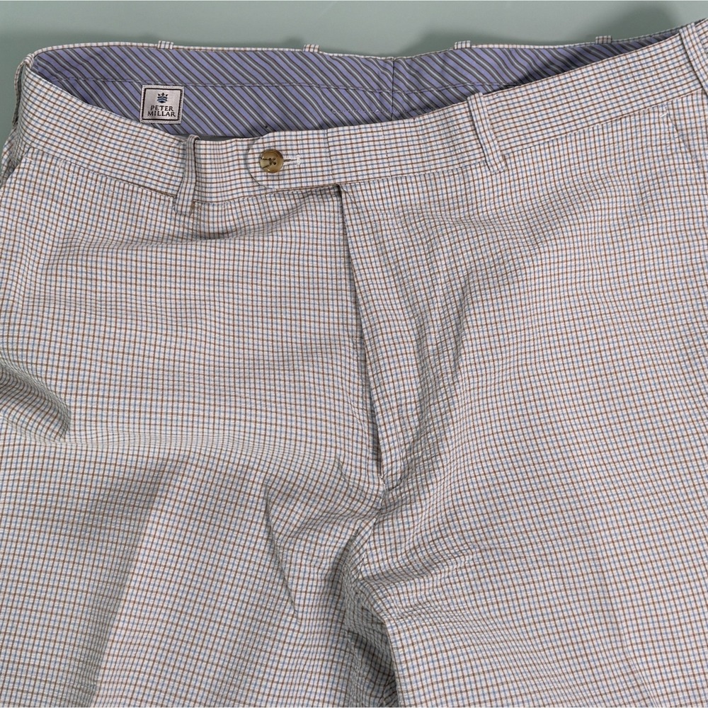 Peter Millar Seersucker Chino Shorts Mens 36x9 White w/Check Pattern Preppy